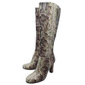 Sam Edelman SERAPHINA Knee High Boots Snake Womens 8.5 Roccia Almond Toe Heel